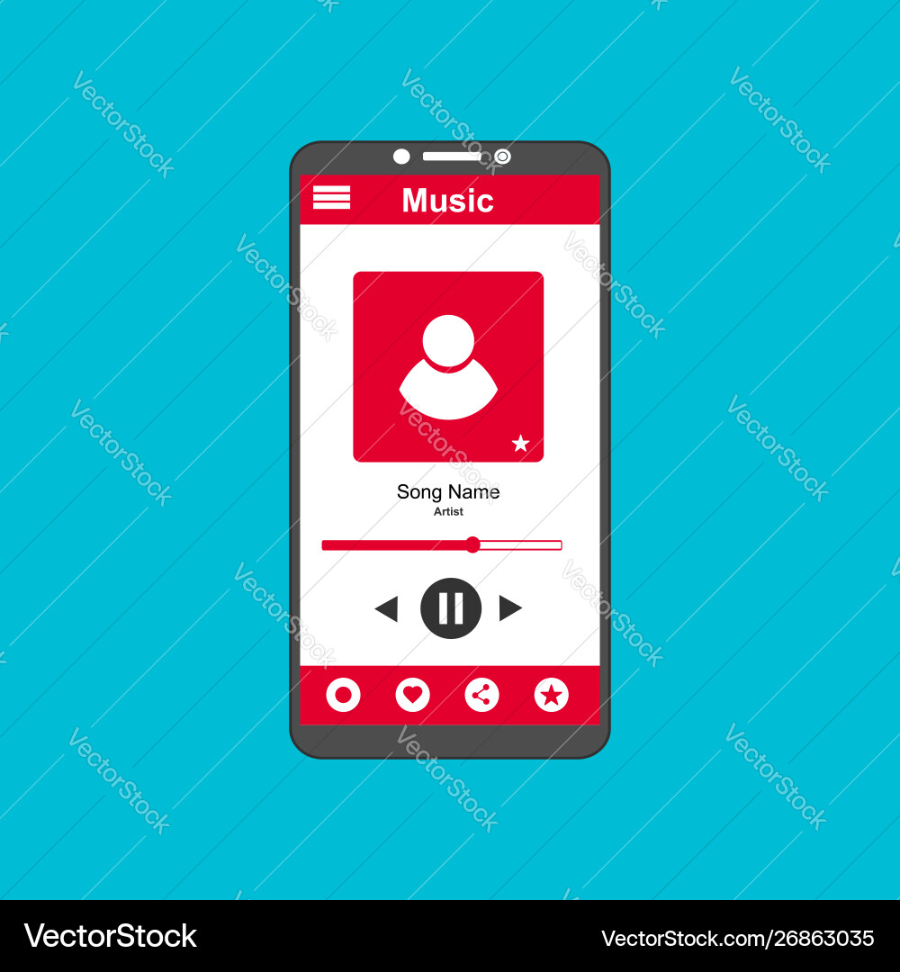 Media player application app template with flat Media player application app template with flat vector image