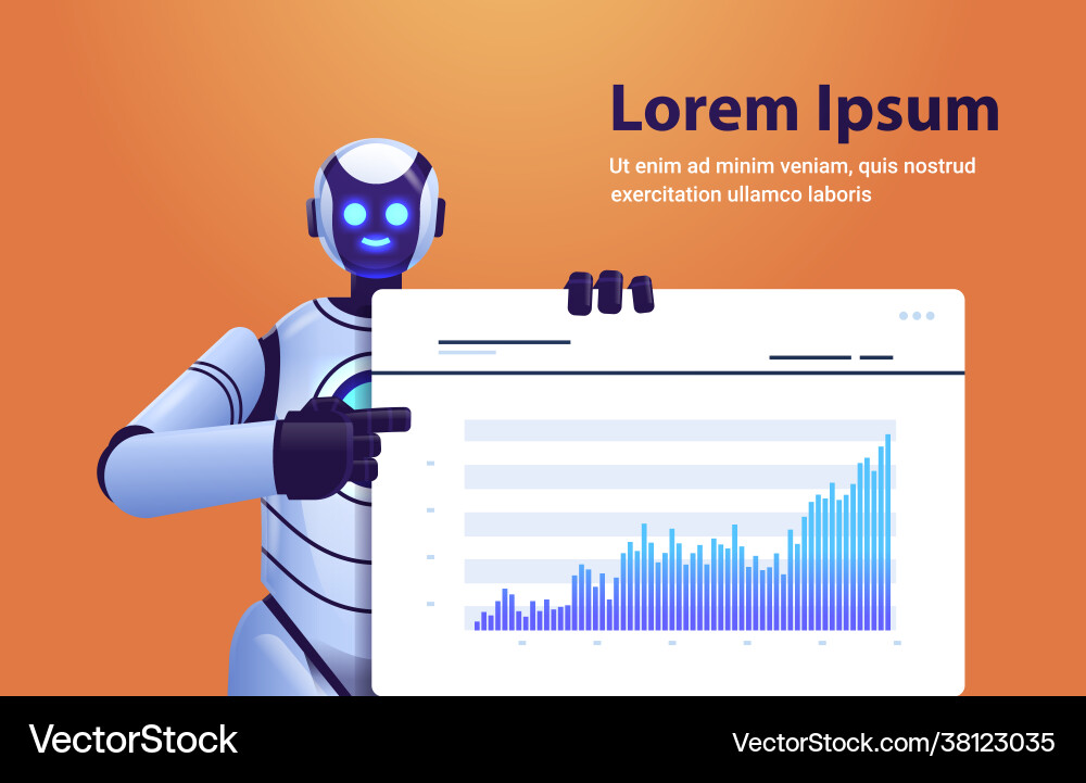 Modern robot analyzing statistics graph financial Modern robot analyzing statistics graph financial Vector Image