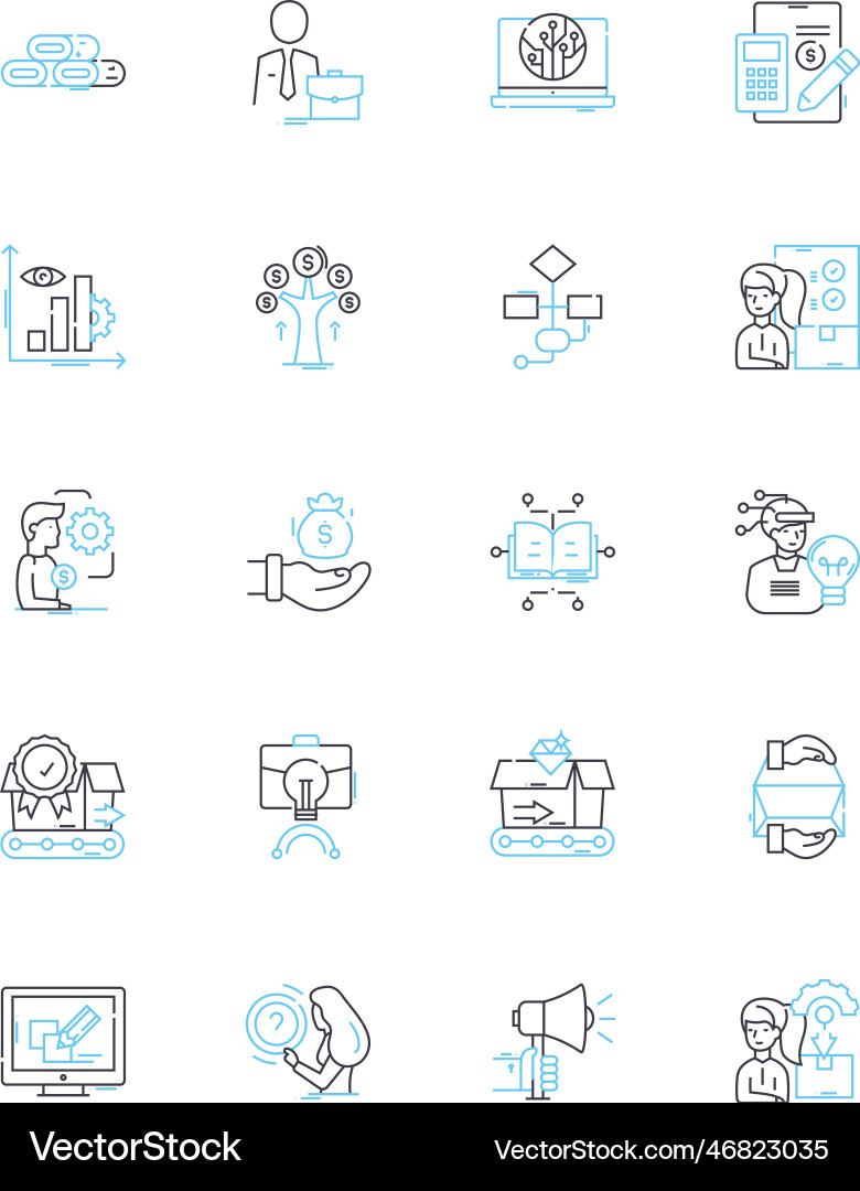 Program initiation linear icons set launch start Program initiation linear icons set launch start Vector Image