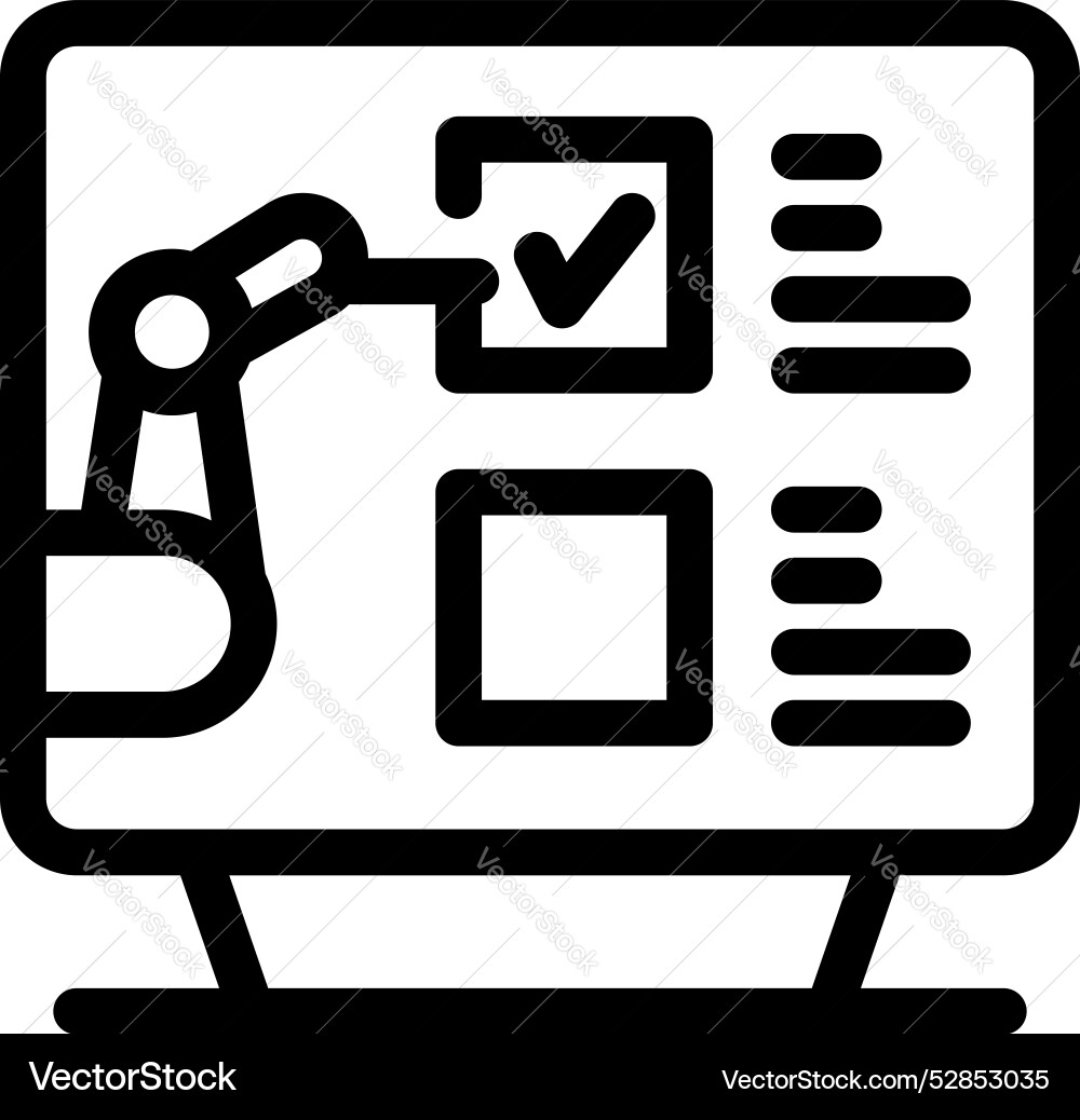 Robot arm checking boxes on computer screen Robot arm checking boxes on computer screen vector image