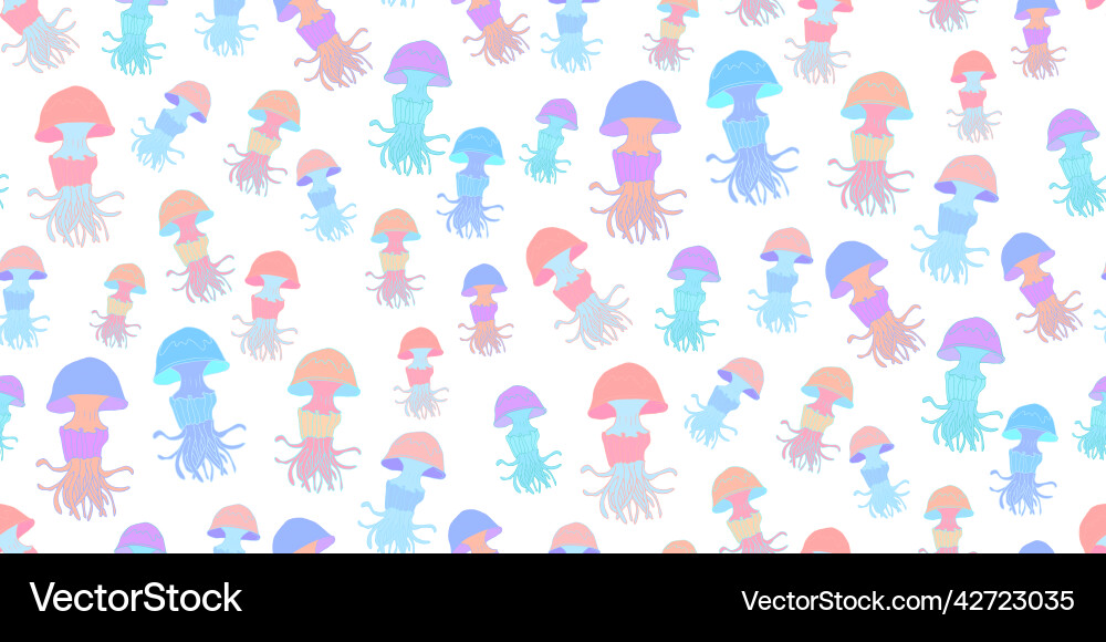 Seamless pattern with sketch of jellyfish Vector Image