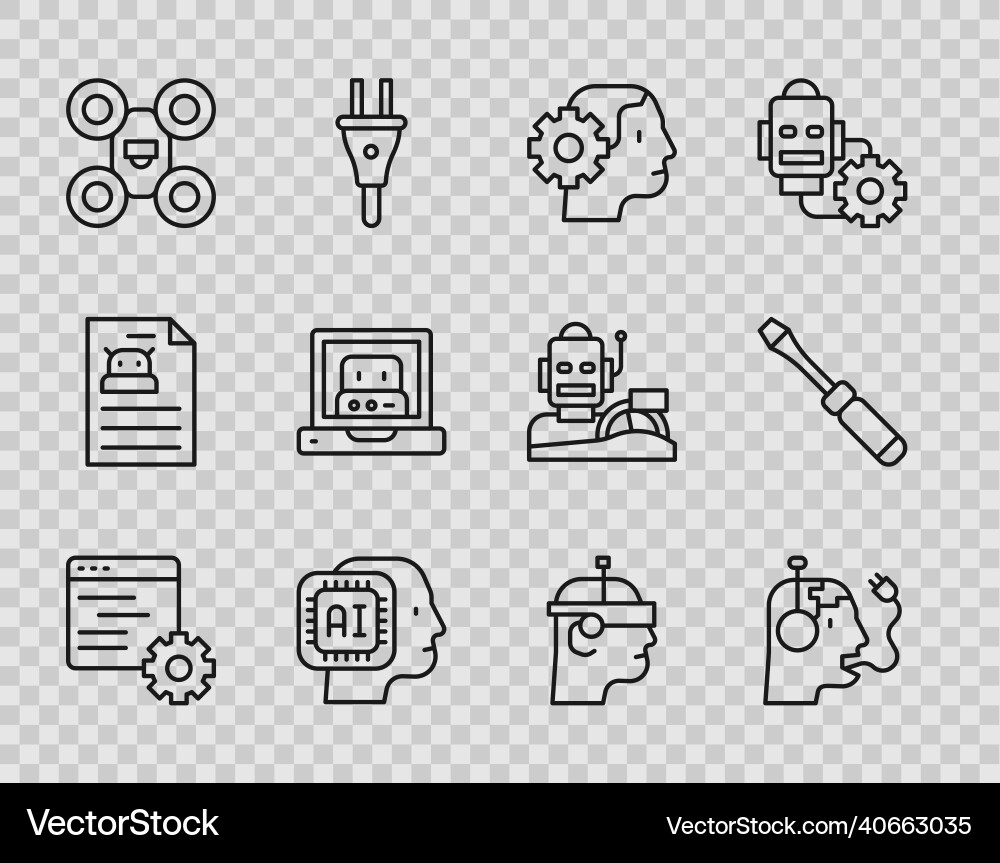 Set line computer api interface robot charging Vector Image