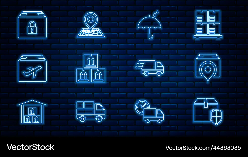 Set line delivery box security shield location Vector Image