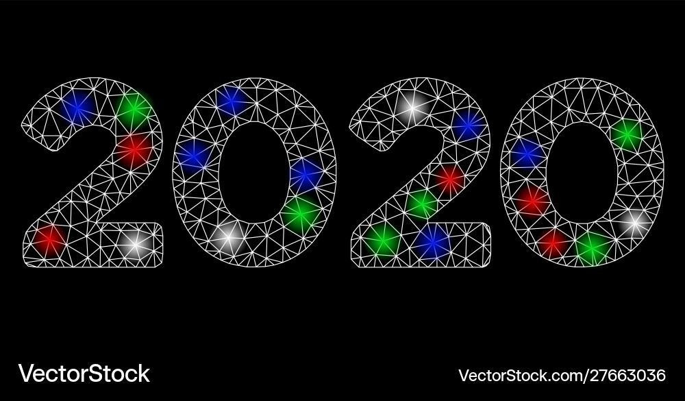 Bright mesh network 2020 digits text with flash Bright mesh network 2020 digits text with flash vector image