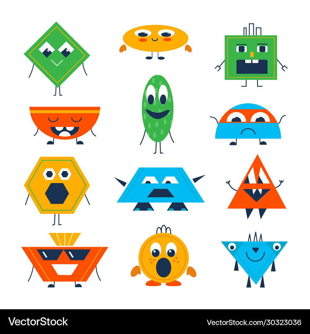 Childish colorful characters different forms Vector Image
