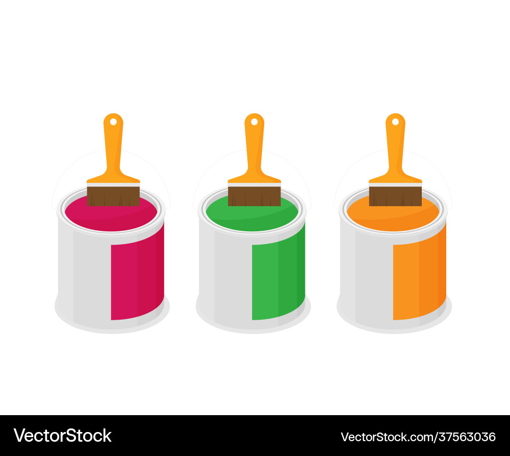 Flat brush on paint cans top view Vector Image