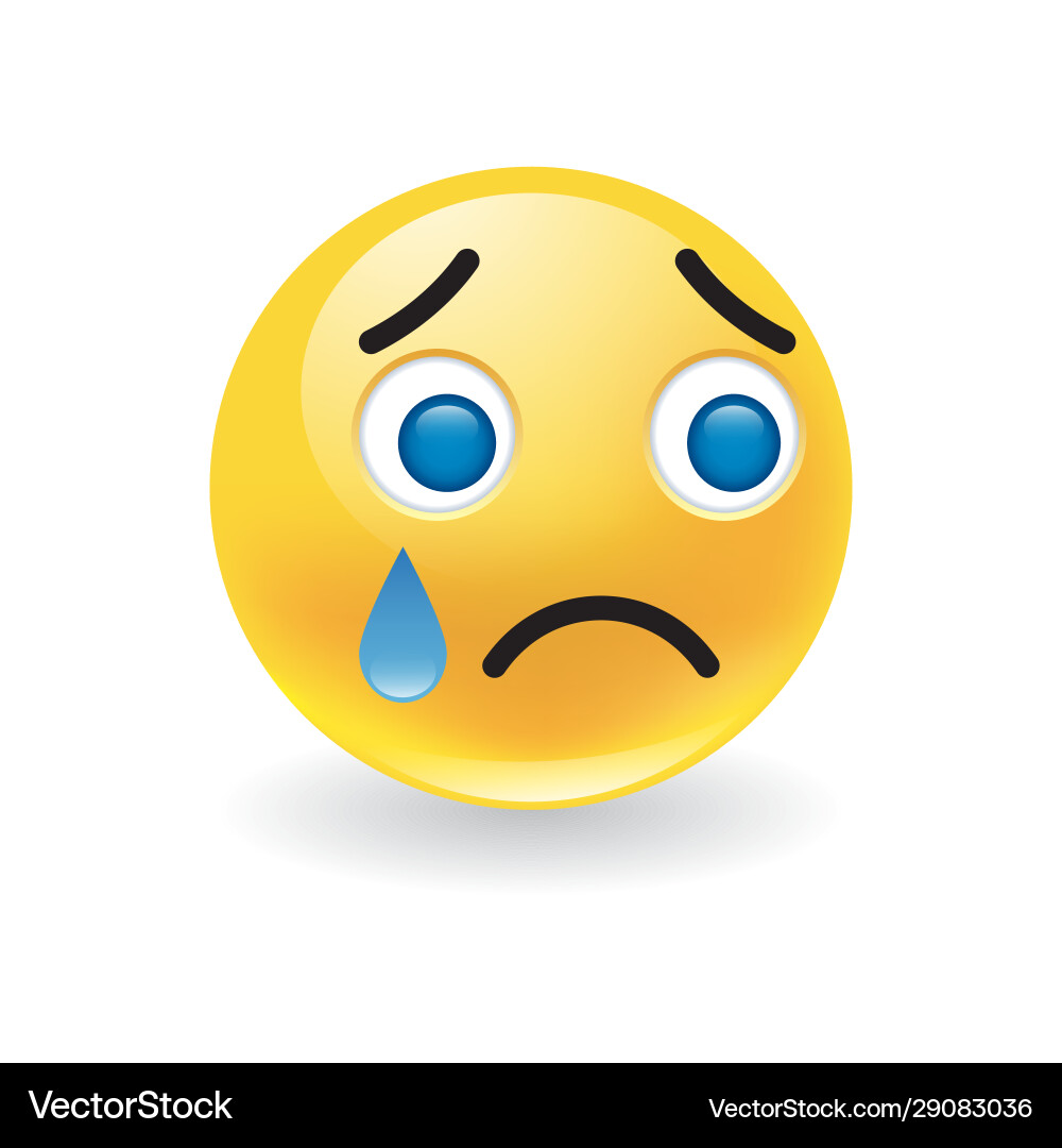 Sad upset little yellow round emoticon crying vector image