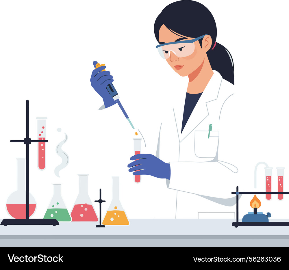 Scientist conducting experiments in a laboratory Vector Image
