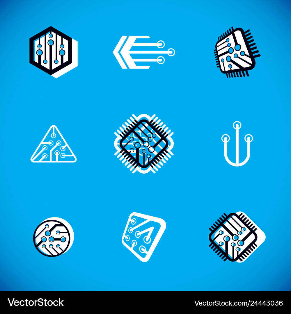 Set of microprocessor scheme abstract logotypes Set of microprocessor scheme abstract logotypes vector image