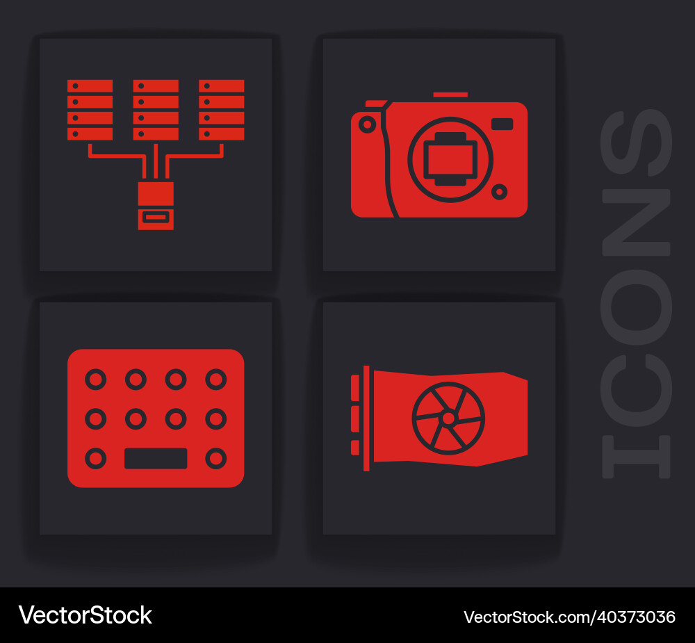 Set video graphic card server data web hosting Vector Image