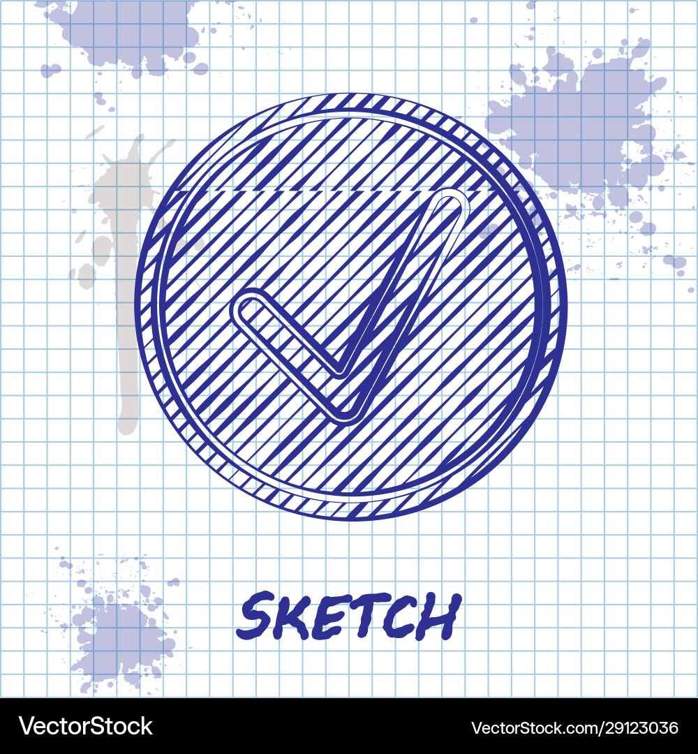 Sketch line check mark in circle icon isolated Sketch line check mark in circle icon isolated vector image