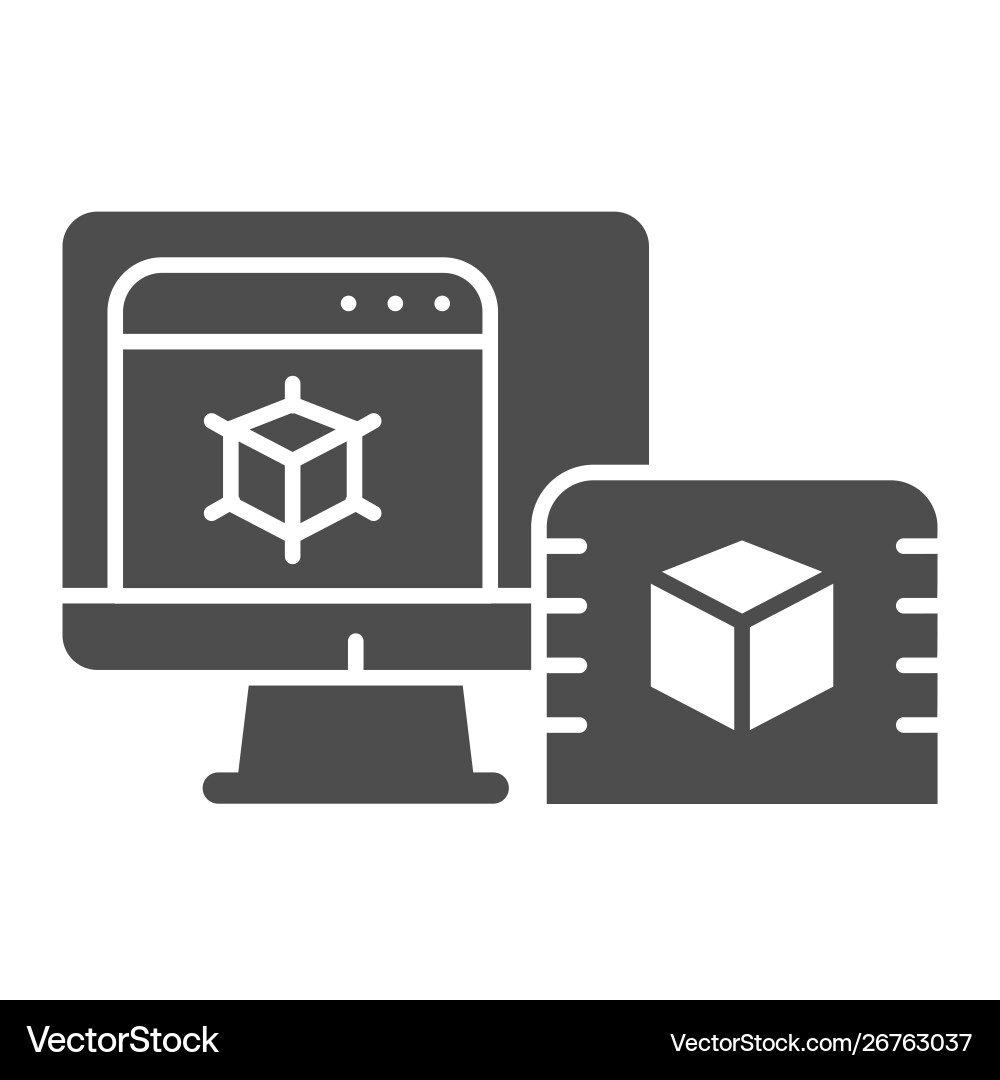 3d design on computer solid icon pc monitor 3d design on computer solid icon pc monitor vector image