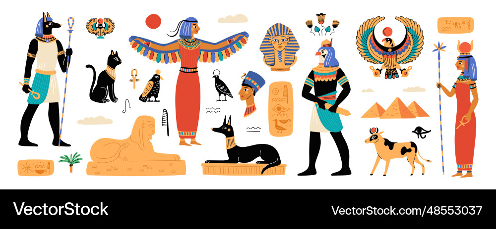 Ancient egypt elements historical and cultural Ancient egypt elements historical and cultural vector image