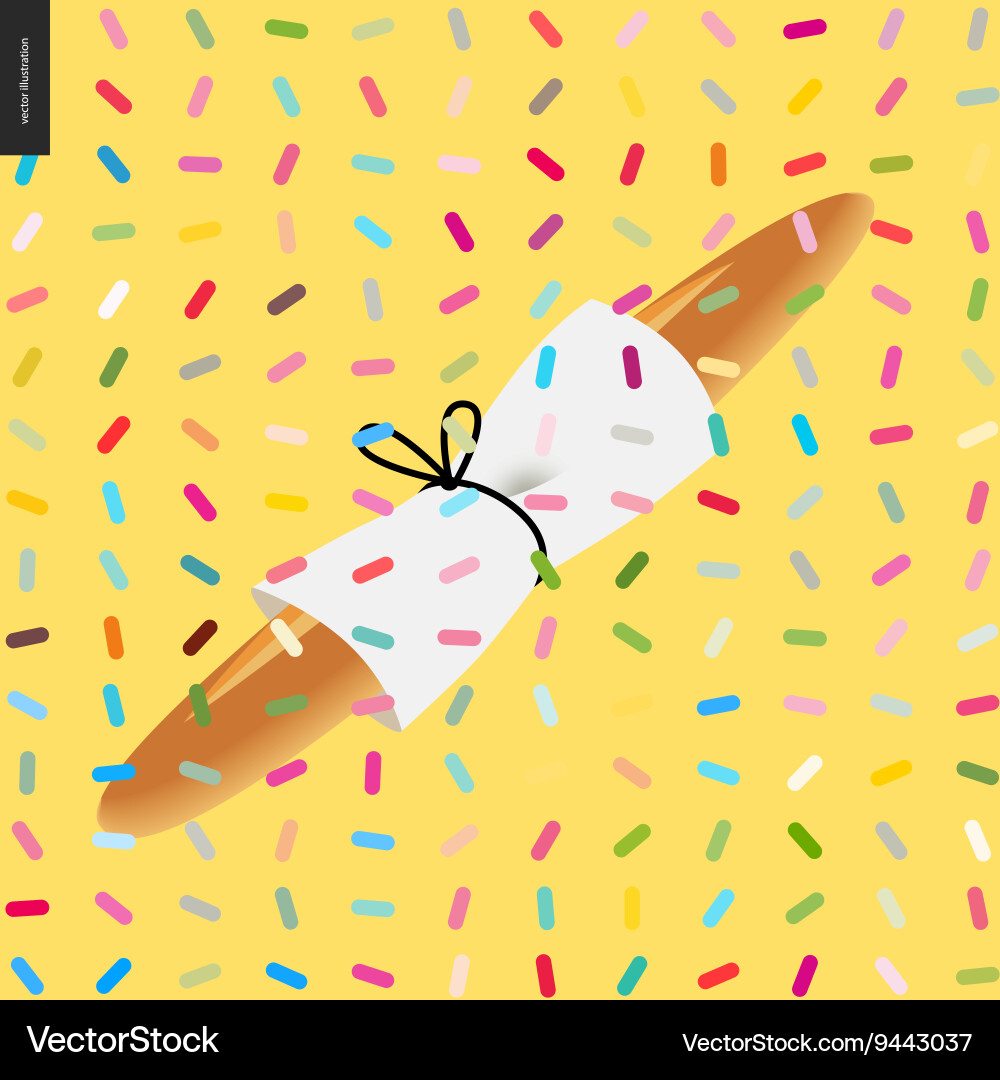 Baguette wrapped in paper and a pattern vector image