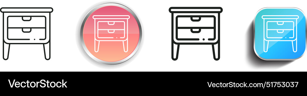 Bedside table icon thin linear regular and button Bedside table icon thin linear regular and button vector image