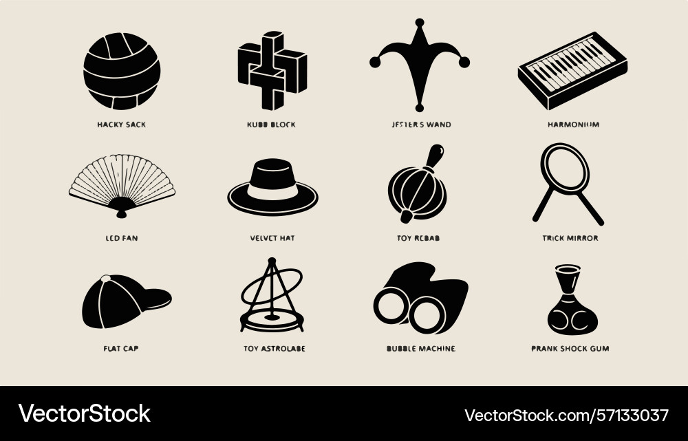 Black and white icons of various objects vector image