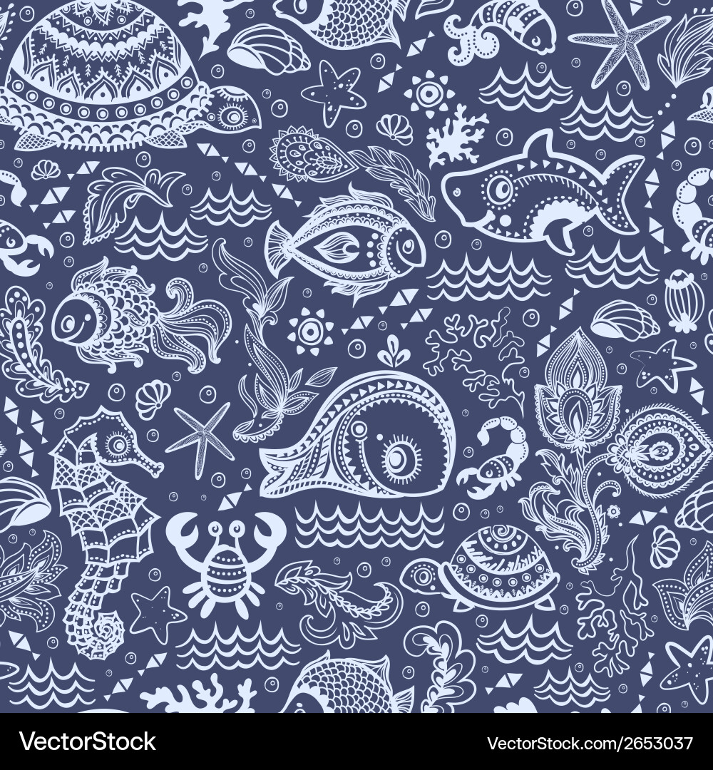 Fish and shells seamless Royalty Free Vector Image