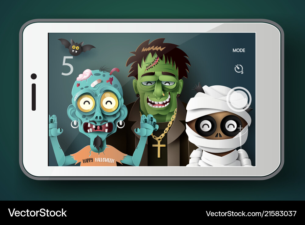 Ghost with Mobile - Halloween Party Vector Image