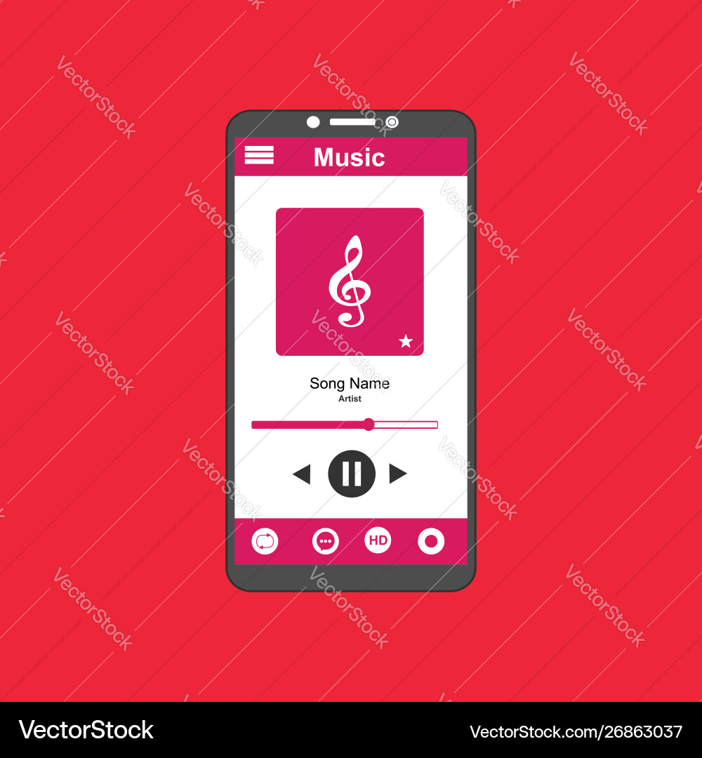 Media player application app template with flat Media player application app template with flat vector image