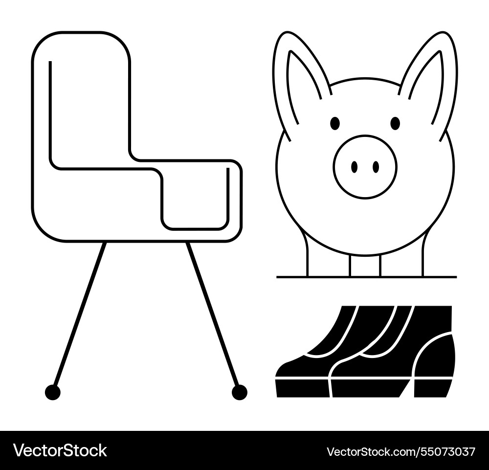 Modern chair piggy bank and shoes in minimalist Modern chair piggy bank and shoes in minimalist vector image