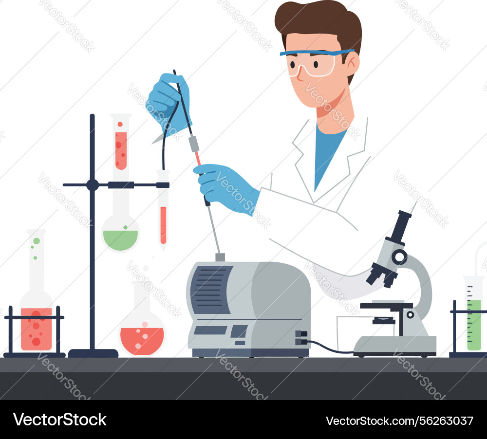 Scientist performing experiments in a lab Scientist performing experiments in a lab vector image