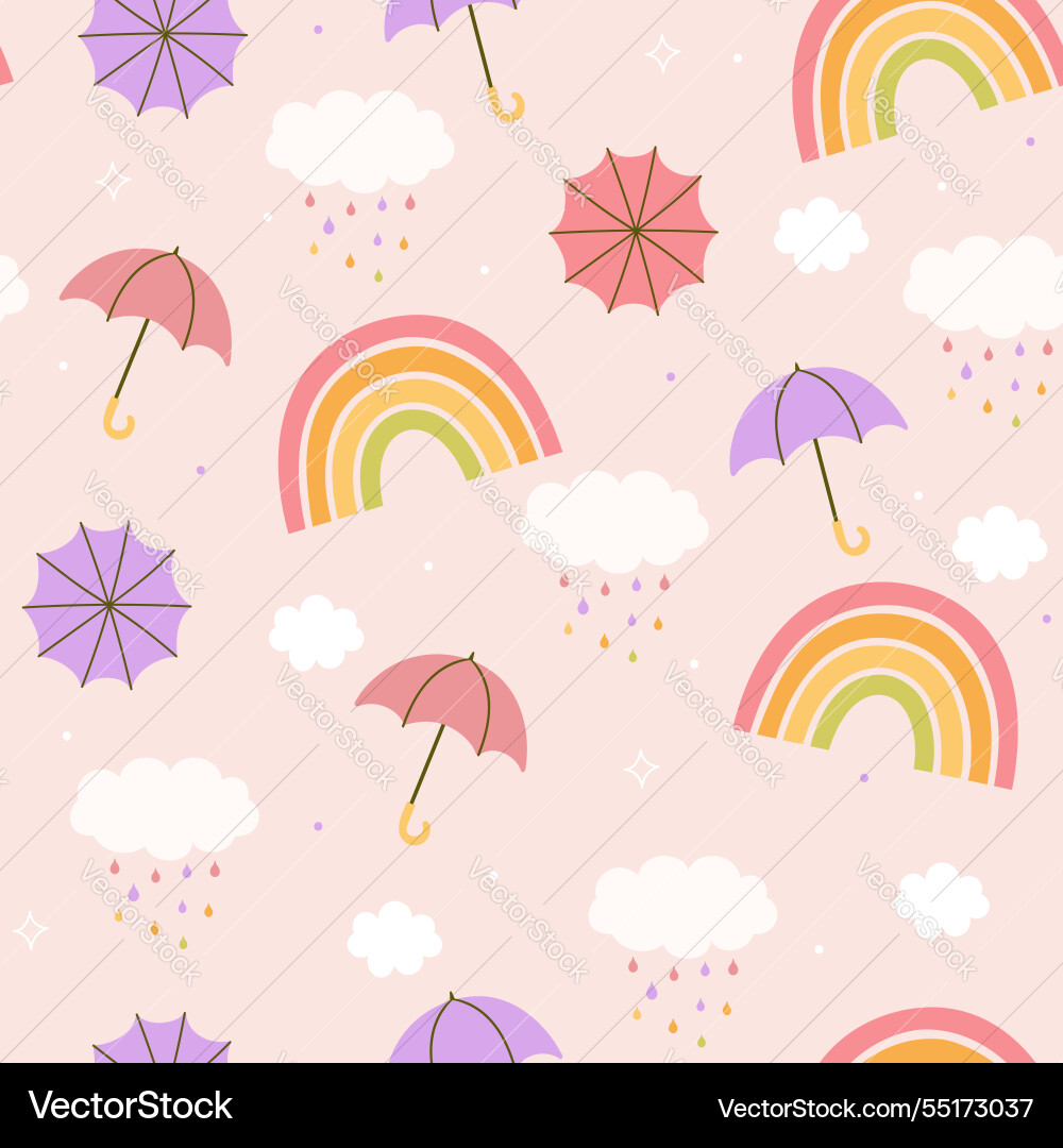 Seamless pattern with umbrellas clouds drops Vector Image