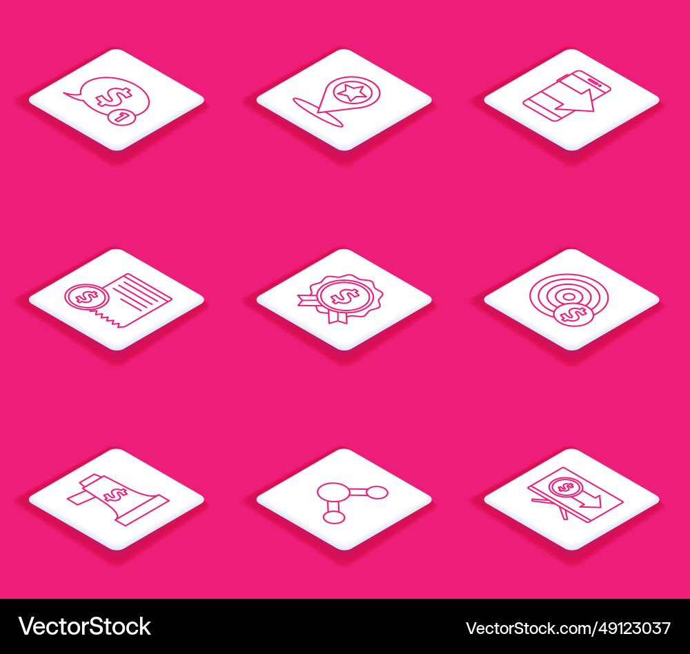 Set line speech bubble with dollar map pointer Set line speech bubble with dollar map pointer vector image