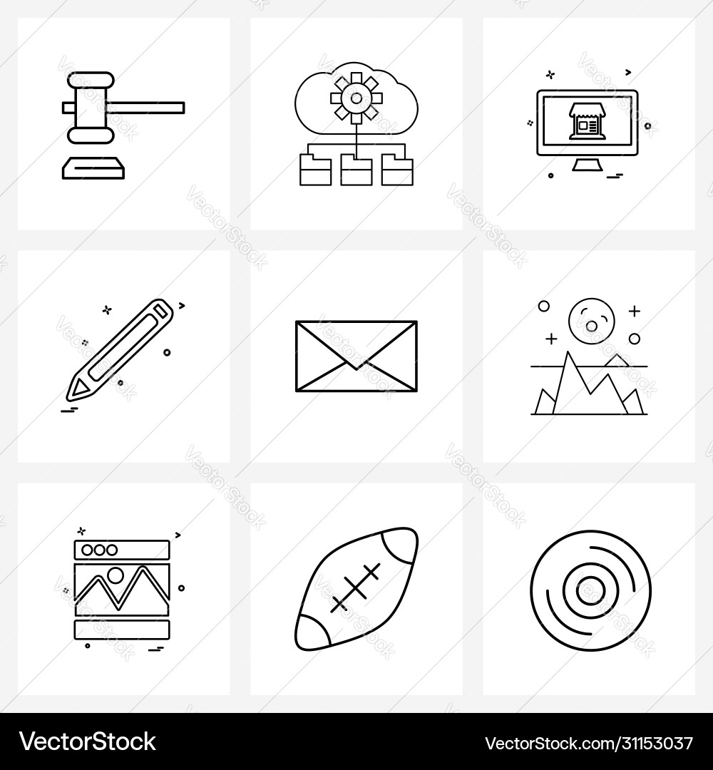 Ui set 9 basic line icons letter message vector image