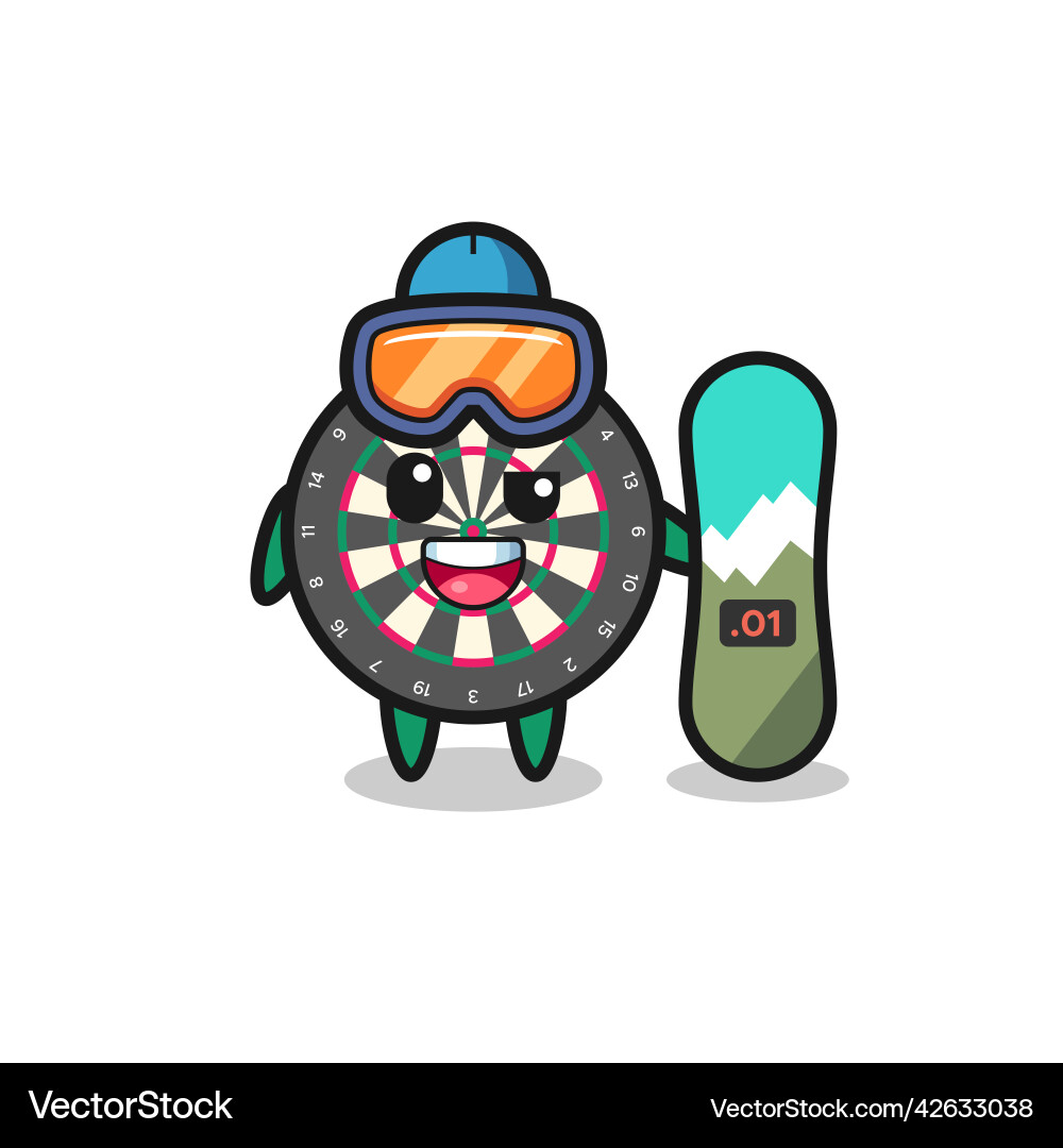 Dart board character with snowboarding style Dart board character with snowboarding style Vector Image
