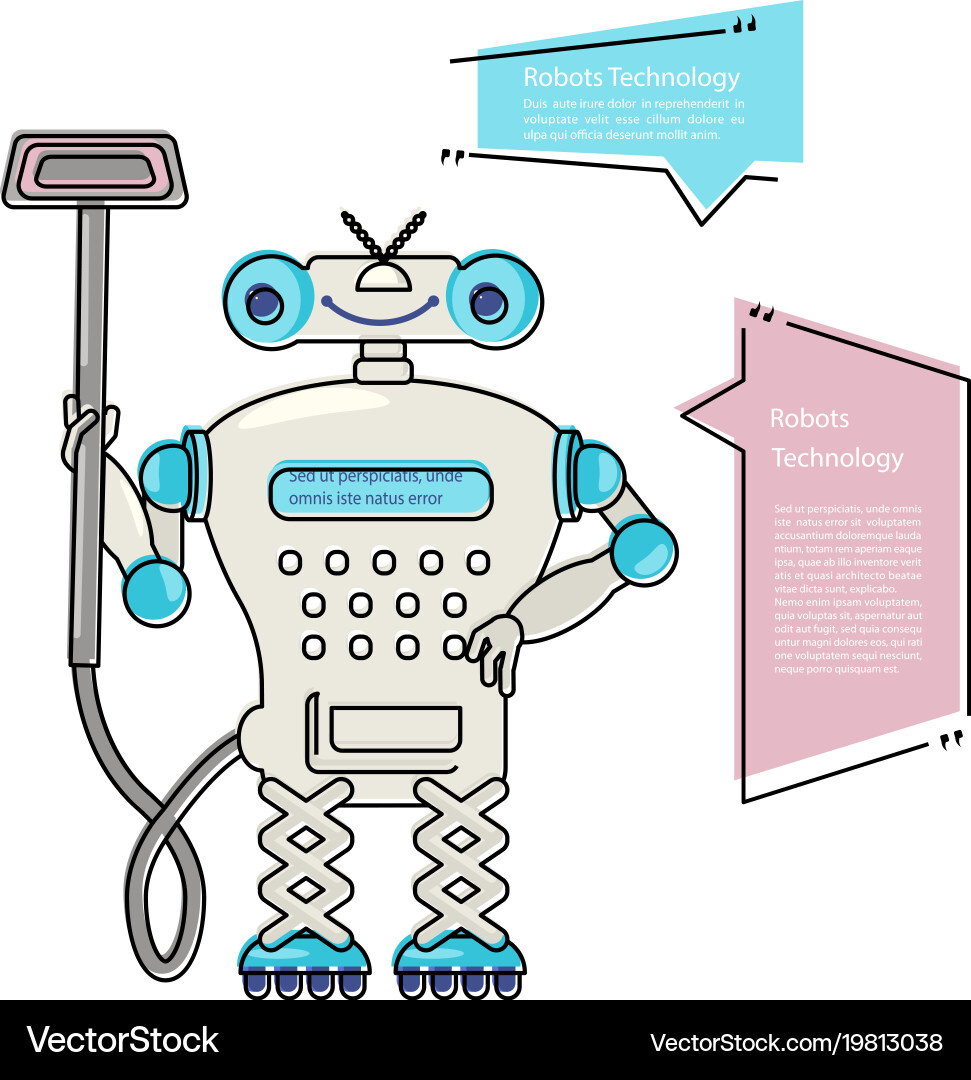Friendly Android Robot Cleaner vector image