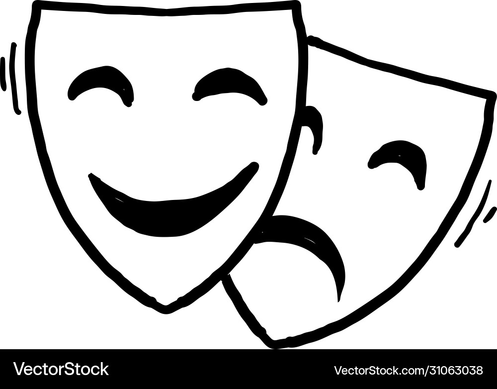 Hand drawn theater mask with happy and sad Hand drawn theater mask with happy and sad vector image