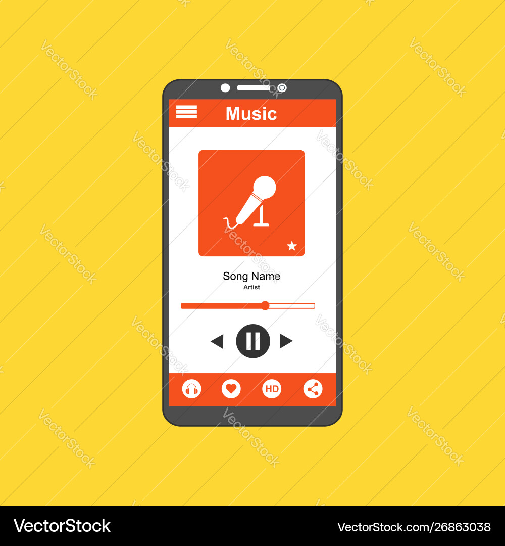Media player application app template with flat Media player application app template with flat vector image