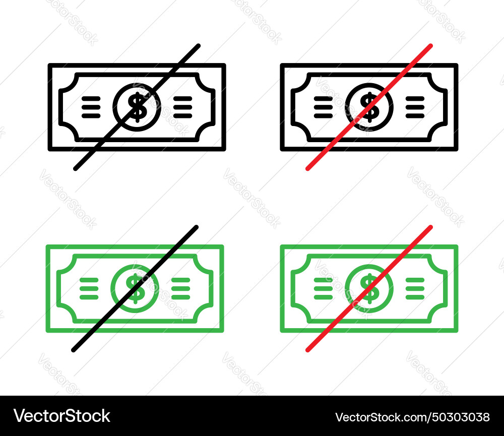 No money icon set cash free and anti-bribe symbol No money icon set cash free and anti-bribe symbol vector image