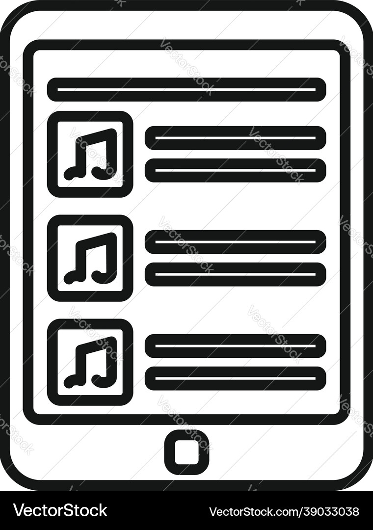 Tablet playlist icon outline song list app Tablet playlist icon outline song list app vector image