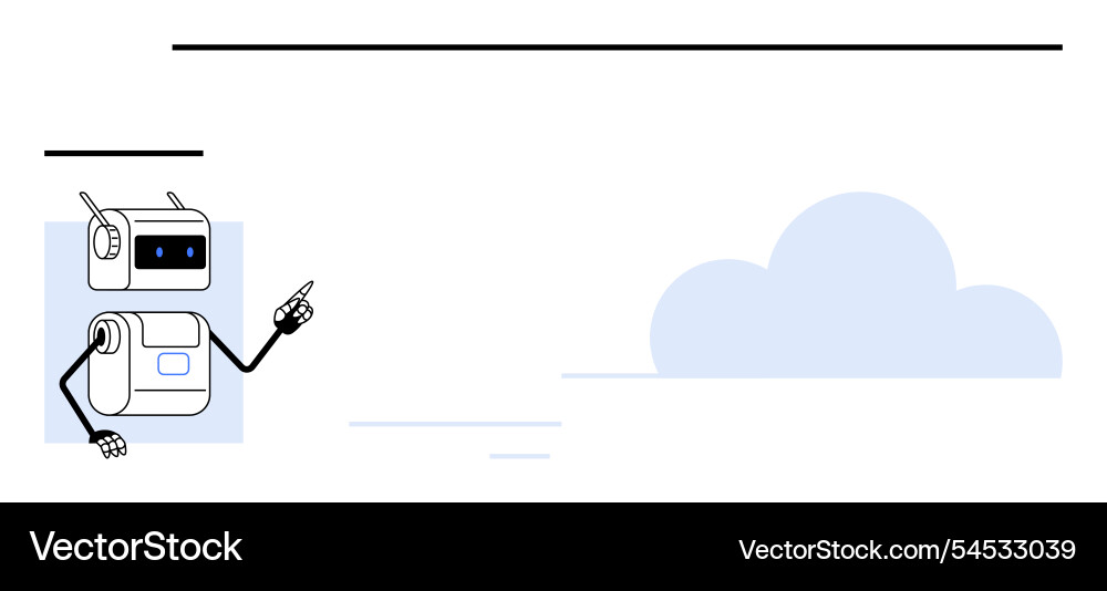 Cartoon robot pointing with lines and cloud Cartoon robot pointing with lines and cloud vector image