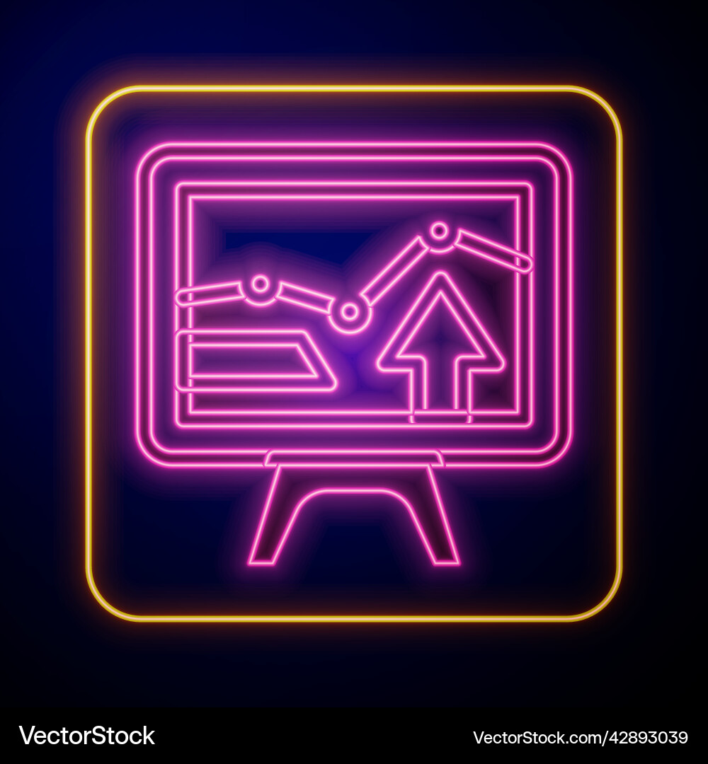 Glowing neon computer monitor with graph chart Glowing neon computer monitor with graph chart Vector Image