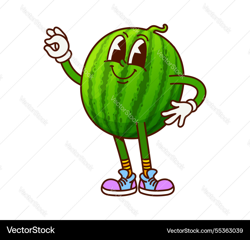 Groovy watermelon character showing ok gesture Groovy watermelon character showing ok gesture vector image