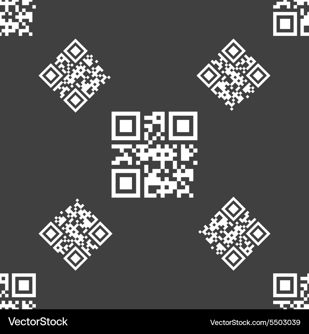 Qr code icon sign seamless pattern on a gray vector image