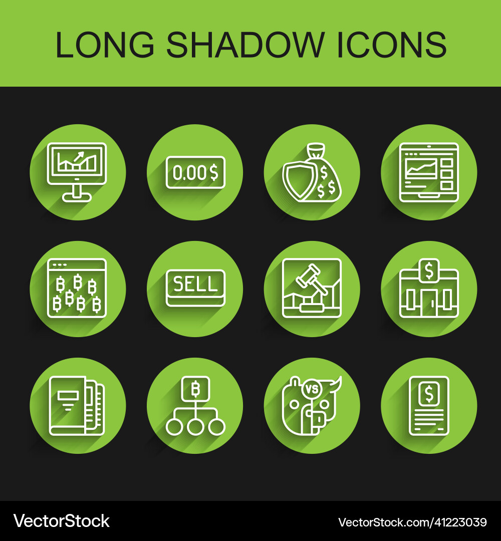 Set line office folders computer with growth Set line office folders computer with growth vector image