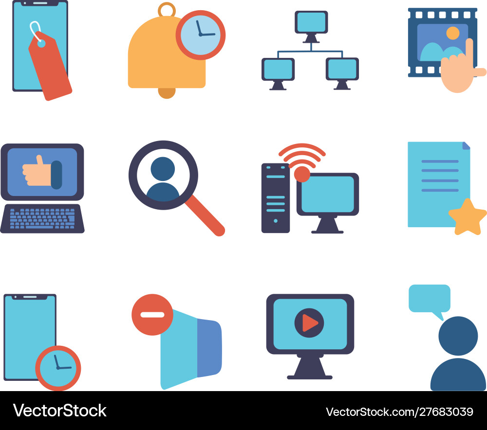Technology data digital multimedia icons set Vector Image
