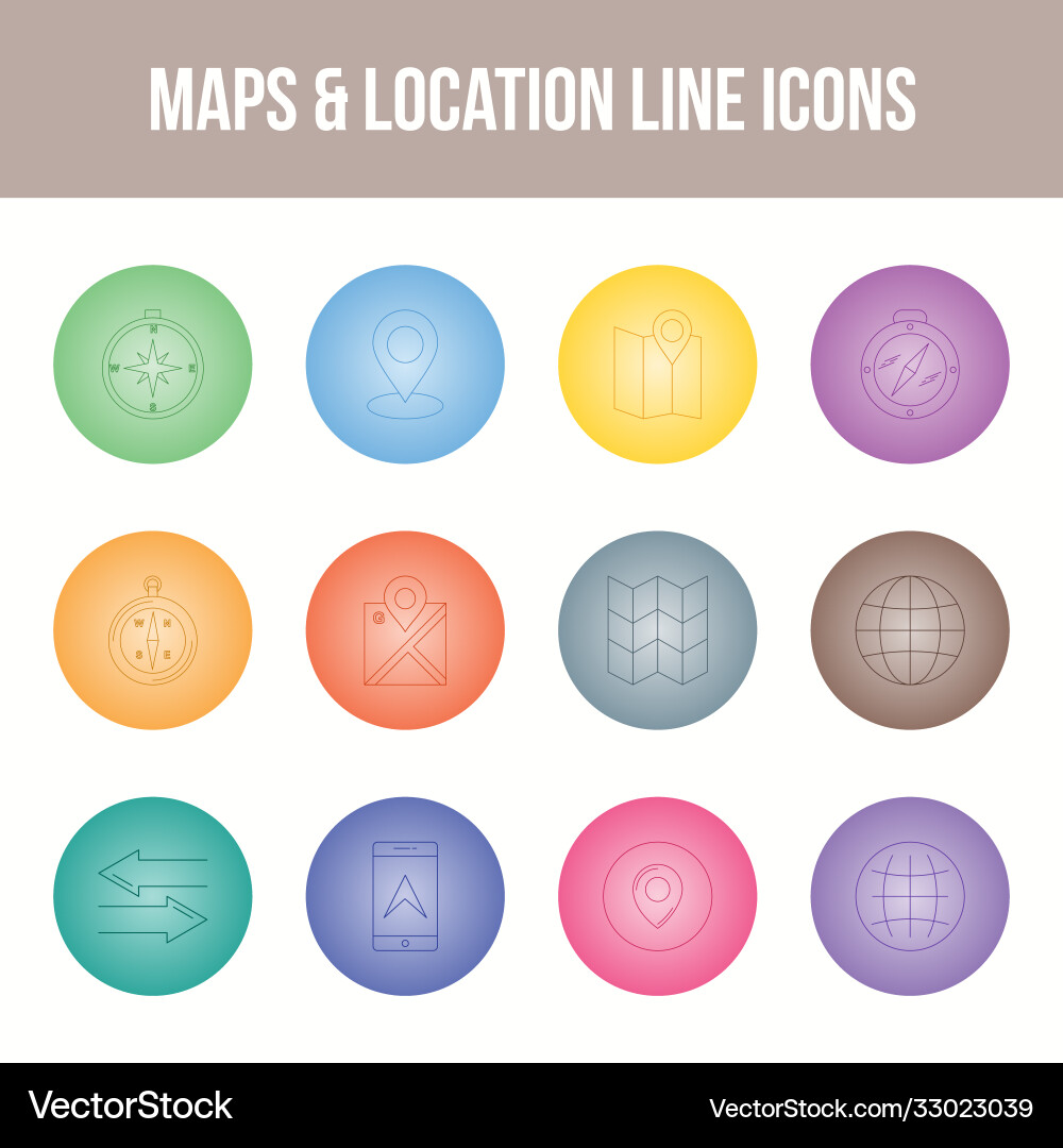 Unique maps location line icon set vector image