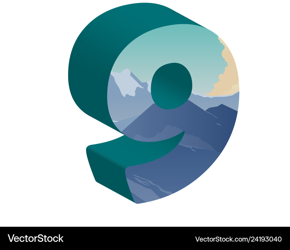 3d number nine of font 3d number nine of font vector image