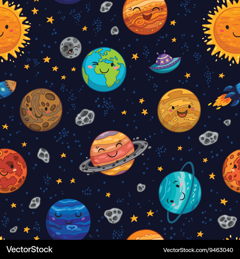 Cartoon Planet Space Pattern Royalty Free Vector Image
