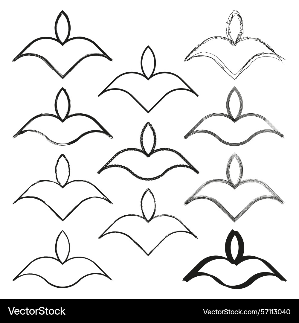 Flying gull pattern outline bird flock minimal Vector Image