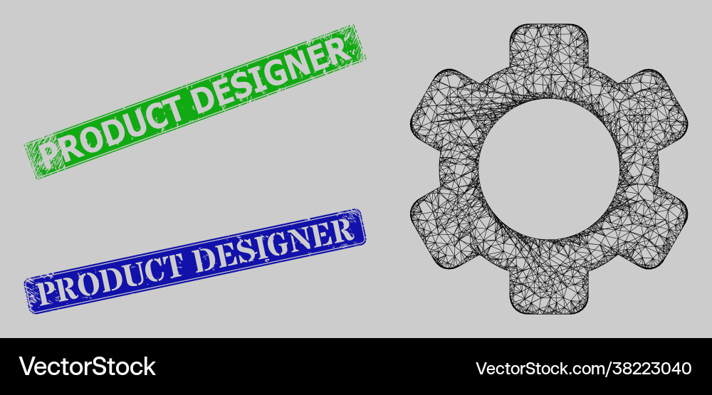 Grunged product designer imprints and net gear web Vector Image
