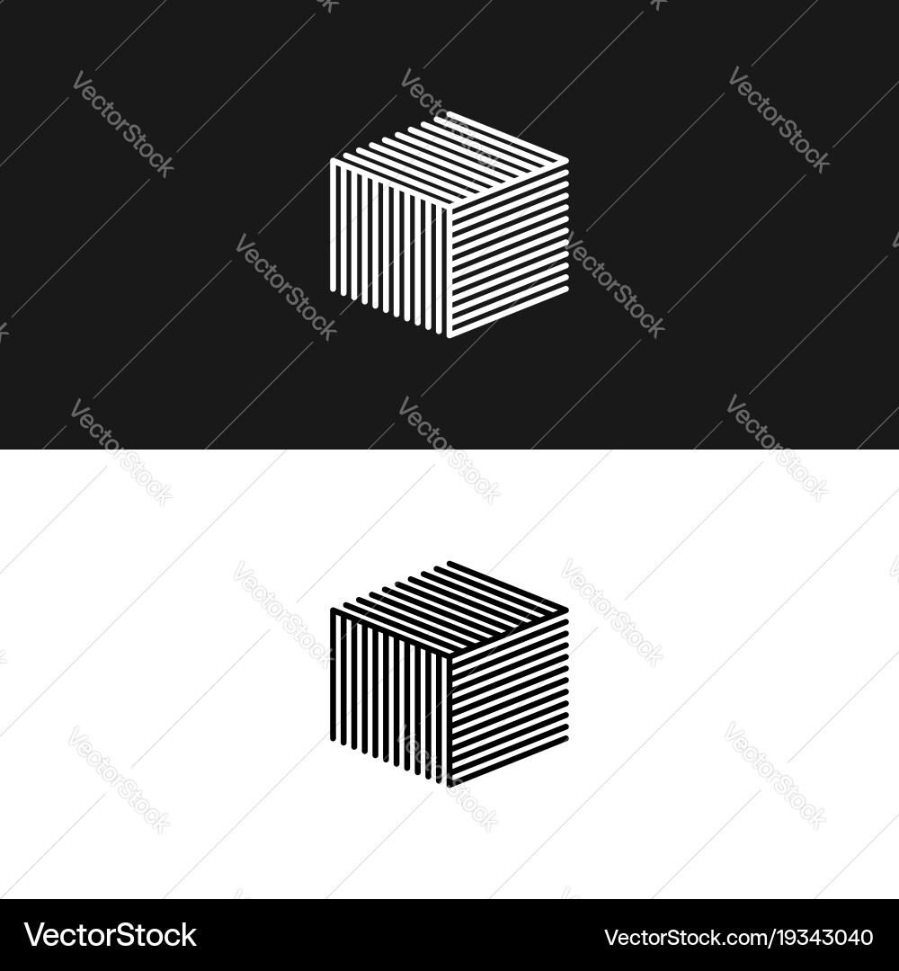 Linear cube logo 3d isometric architecture box vector image