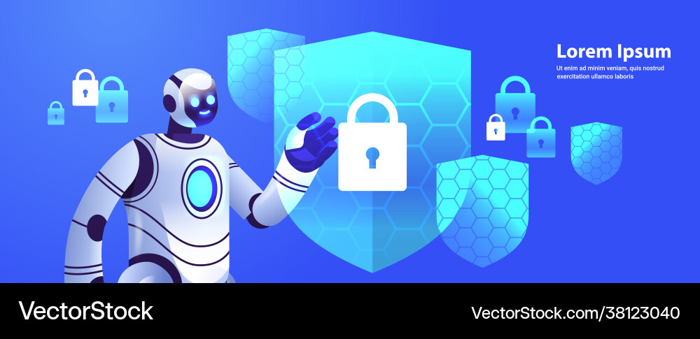 Robot with Shield - Cyber Security Concept vector image