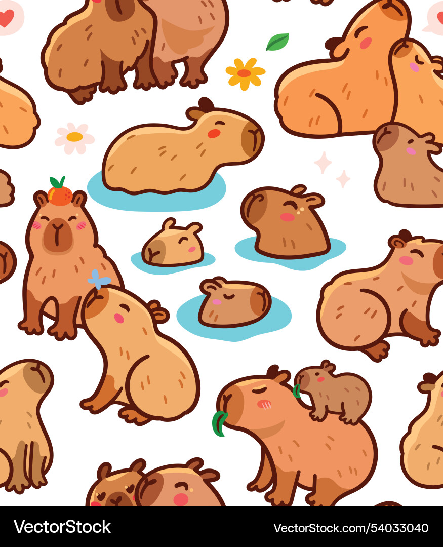 Seamless pattern capybara family characters Seamless pattern capybara family characters vector image