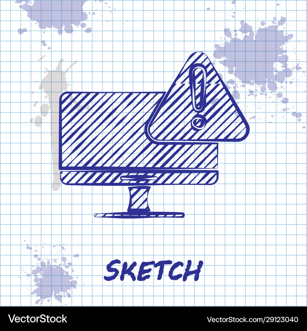 Sketch Line Computer Monitor mit Ausrufzeichen Sketch Line Computer Monitor mit Ausrufzeichen vektorbild