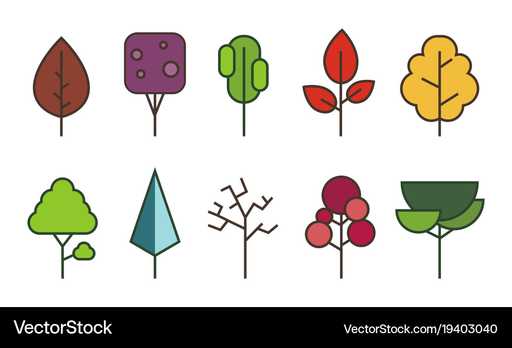 Tree flat style on white background color Vector Image